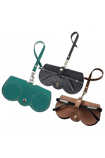 Keweni Lot de 3 sacs à lunettes de soleil en cuir souple, étui portable fin pour lunettes de soleil avec lanière et pochette 