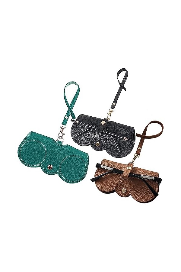 Keweni Lot de 3 sacs à lunettes de soleil en cuir souple, étui portable fin pour lunettes de soleil avec lanière et pochette 