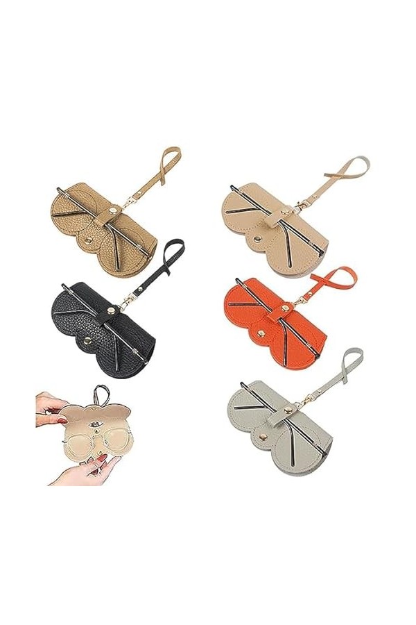 XOPOZON Lot de 5 étuis à lunettes de soleil en cuir souple, étui portable pour lunettes de soleil avec cordon de rangement po