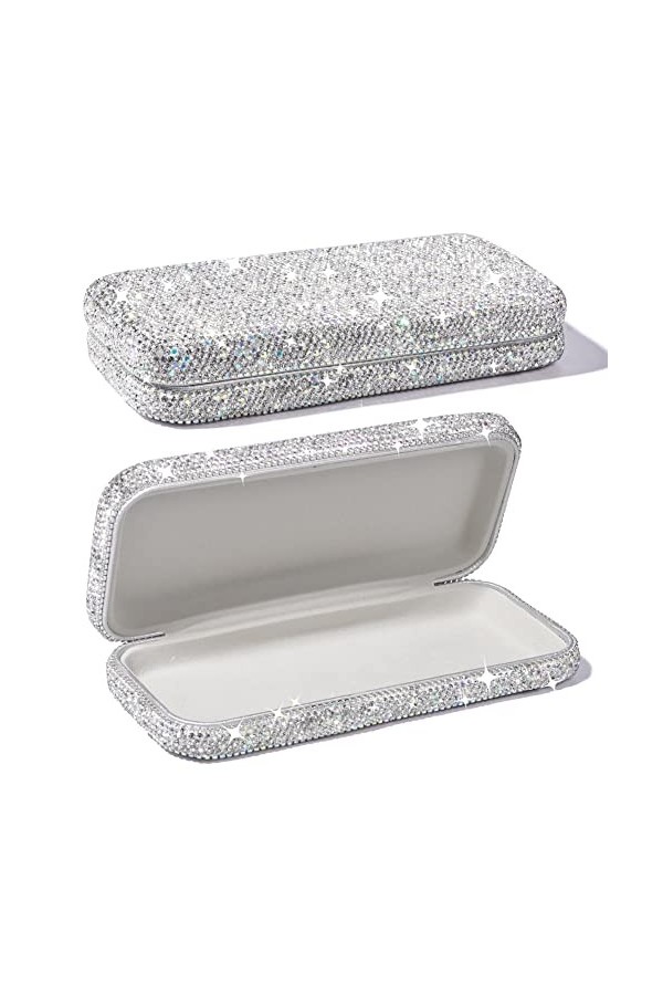 JSCARLIFE Étui à lunettes en cristal brillant avec strass et coque rigide, Argenté, Medium