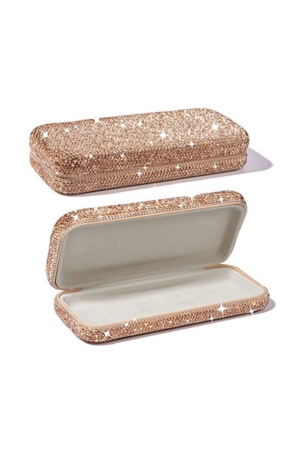 JSCARLIFE Étui à lunettes en cristal brillant avec strass et coque rigide, Argenté, Medium
