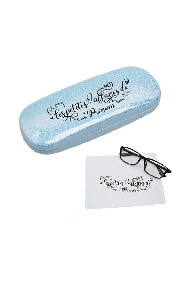 Taperso Etui a lunettes bleu a paillette motif Les petites affaires de personnalisable