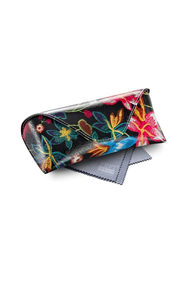 FEFI Étui à lunettes rigide avec motif fleurs de lys - Bleu -