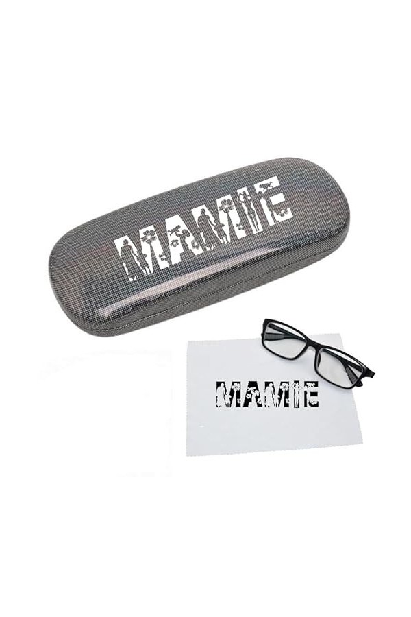 Taperso Etui a lunettes Noir a paillette motif avec votre prenom mamie maman personnalisable
