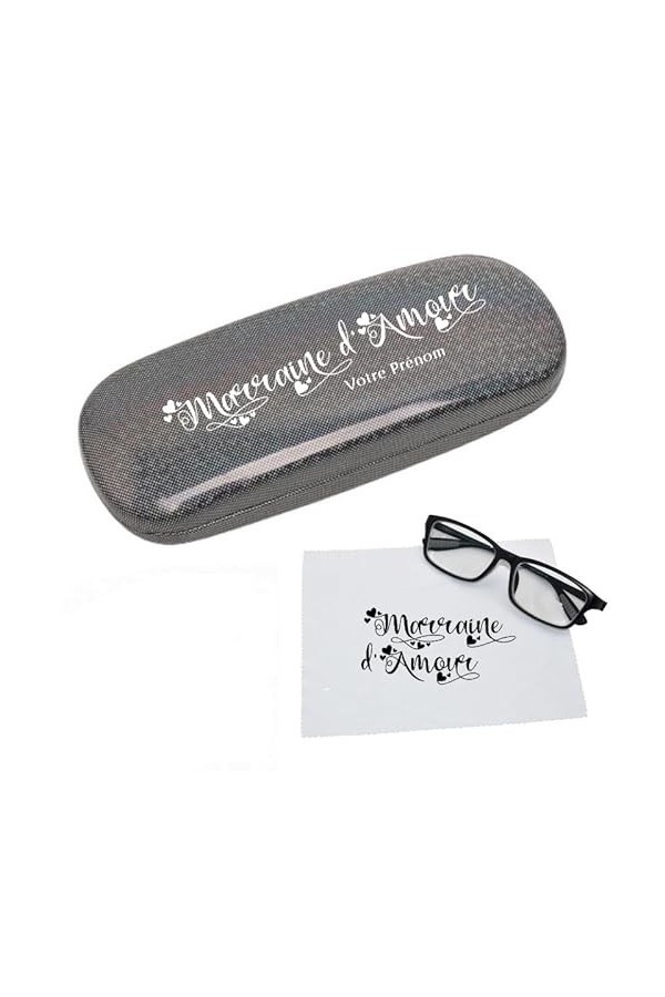 Taperso Etui a lunettes Noir a paillette motif Maman trop chouette