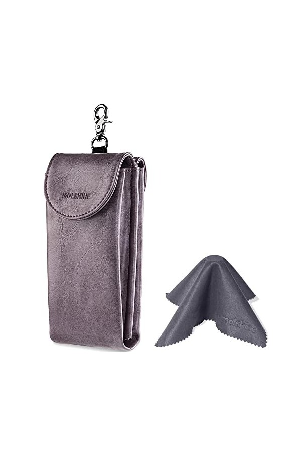 molshine Étui à double lunettes, pochette en cuir vegan pour lunettes de soleil, lunettes avec chiffon de nettoyage, Marron c