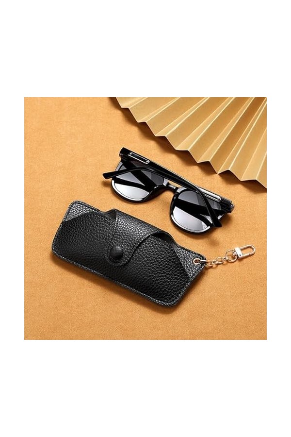 LAKYMIE Étui à lunettes de soleil en cuir PU avec clip pour homme et femme Noir, Noir , taille unique
