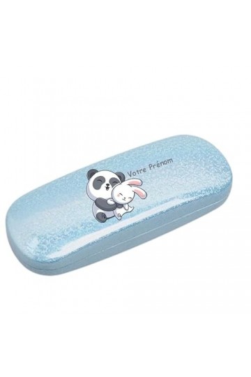 Taperso Etui a lunettes bleu a paillette motif Panda et lapin personnalisable