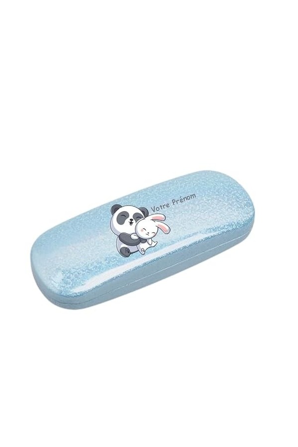 Taperso Etui a lunettes bleu a paillette motif Panda et lapin personnalisable