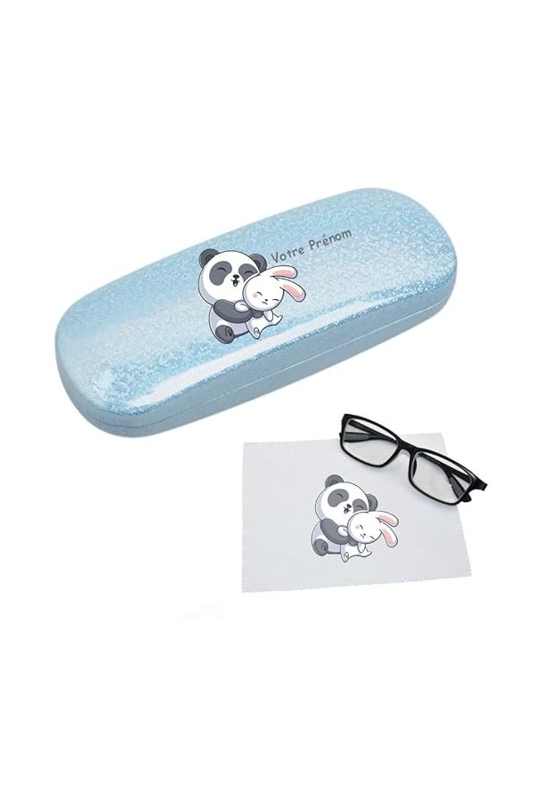 Taperso Etui a lunettes bleu a paillette motif Panda et lapin personnalisable
