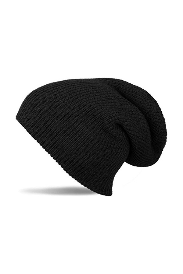 styleBREAKER Bonnet tricoté, Slouch, Bonnet tricoté trop Long, doublement tricoté, Chaud, Unisexe 04024004, Couleur:Noir