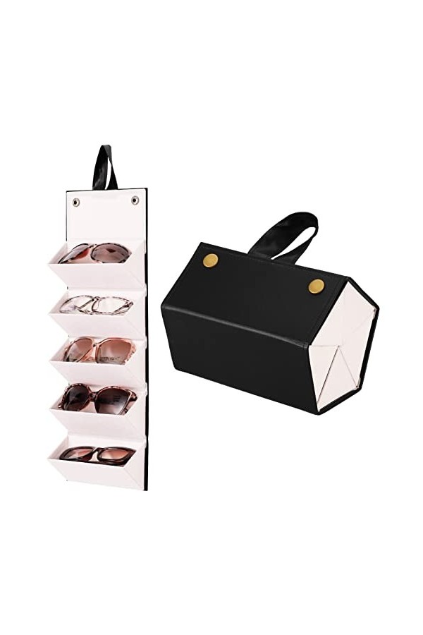 Heyu-Lotus Étui à lunettes - Rangement pour lunettes de soleil - Pliable - Pour ranger 5 lunettes - Étui à lunettes en cuir p