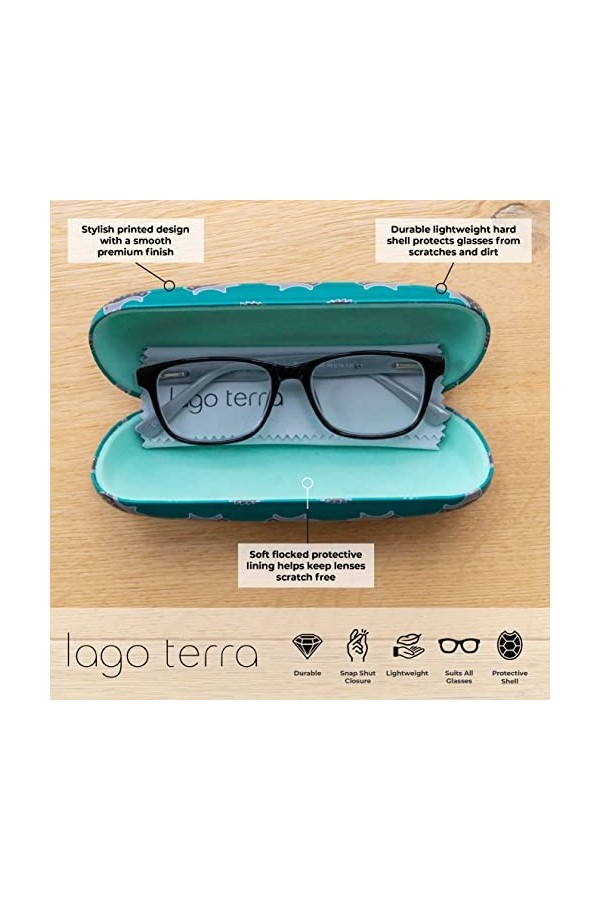 LAGO TERRA Étui à lunettes rigide imprimé hérisson, Vert, M