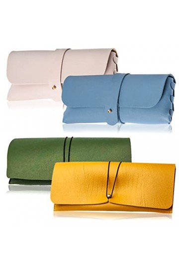 Senteen Etui Lunettes Cuir, 4pcs Etui Lunettes Soleil Souple Boîte à Lunettes Portable Souple Pu Cuir Sac Lunettes Eyeglass C