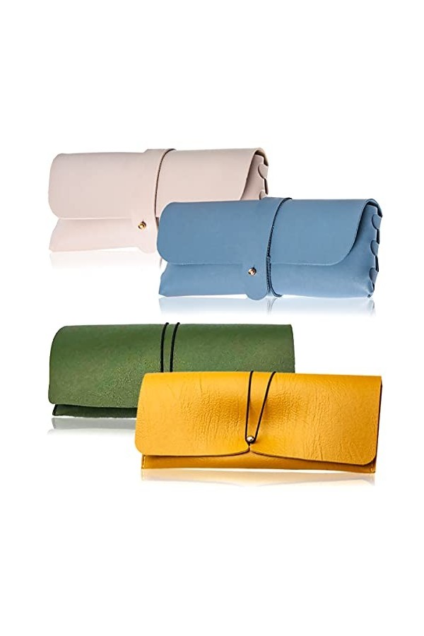 Senteen Etui Lunettes Cuir, 4pcs Etui Lunettes Soleil Souple Boîte à Lunettes Portable Souple Pu Cuir Sac Lunettes Eyeglass C