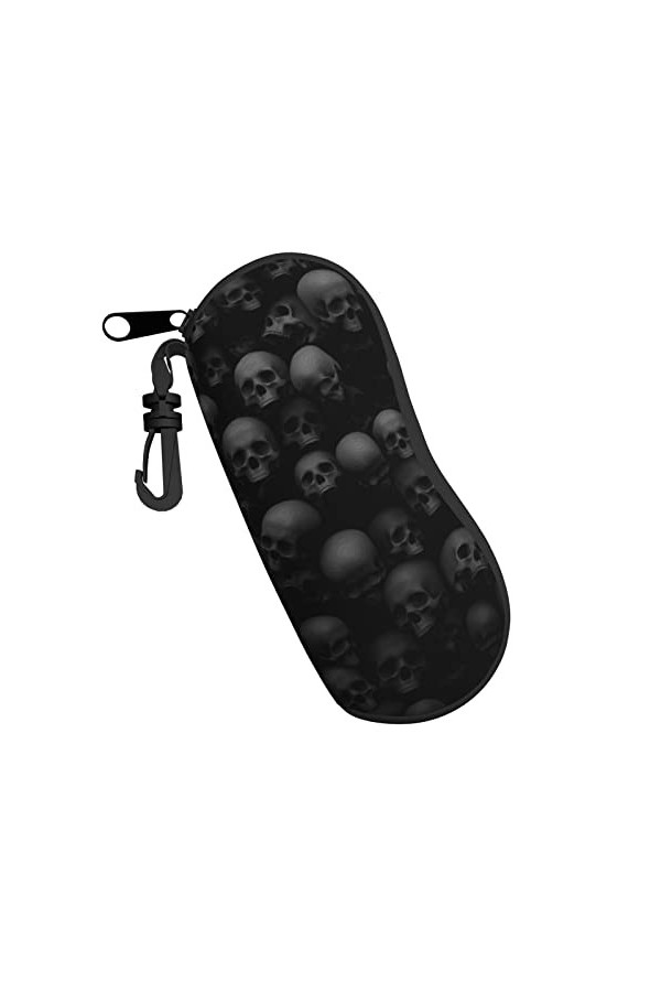 Étui à lunettes ultra léger avec clip de ceinture et fermeture éclair Motif tête de mort, Noir , taille unique