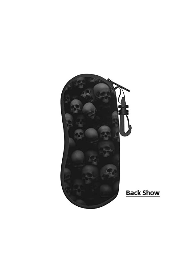 Étui à lunettes ultra léger avec clip de ceinture et fermeture éclair Motif tête de mort, Noir , taille unique