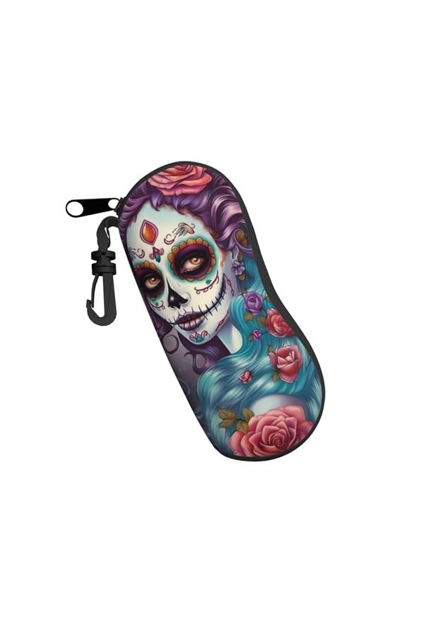 YAXRO Étui à lunettes avec motif tête de mort Mexicana pour fille, adapté pour les voyages, les études et le travail, Noir , 