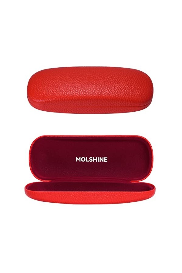 MOLSHINE Étui à lunettes en cuir PU rigide pour homme, femme, fille, voyage, étude, travail, Rouge