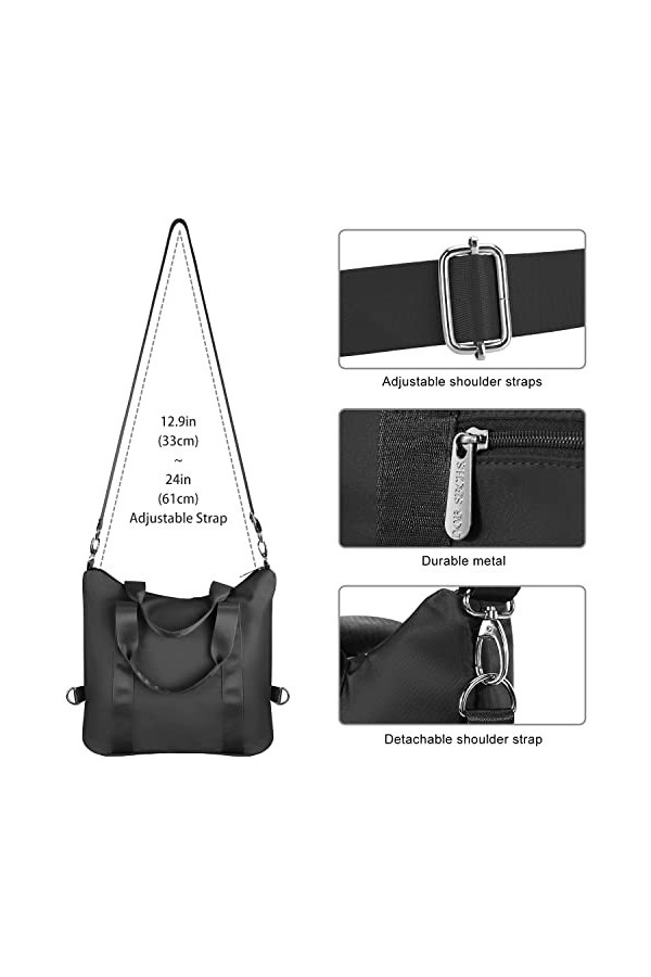 dobsechs Grand sac fourre-tout imperméable noir pour femme, grande capacité, sac à bandoulière avec fermeture éclair, sac à p