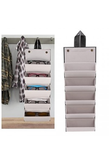 Organiseur de Lunettes de Soleil, 5 Fentes étui à Lunettes de Voyage Pliable Boîte de Rangement en Cuir PU Porte-lunettes à S