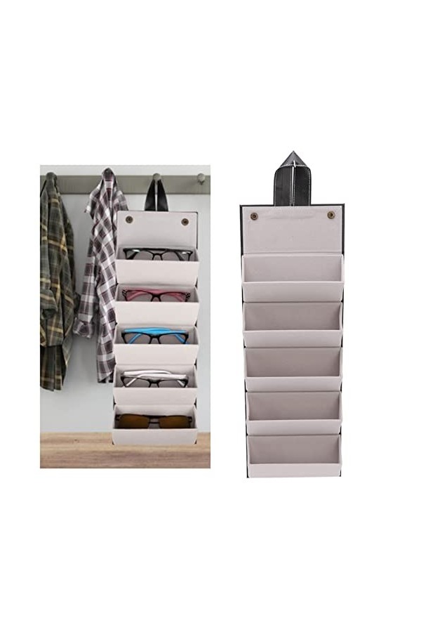 Organiseur de Lunettes de Soleil, 5 Fentes étui à Lunettes de Voyage Pliable Boîte de Rangement en Cuir PU Porte-lunettes à S