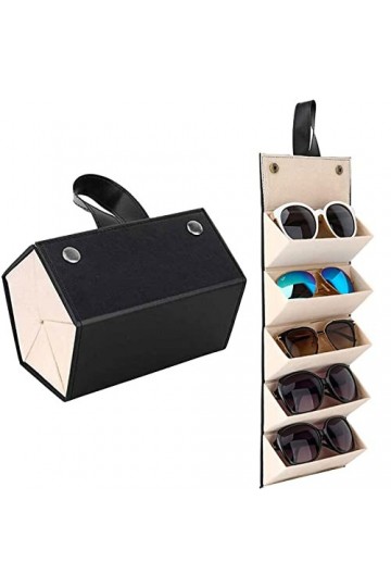 ZAYIUKI lunettes de soleil lunettes de soleil organisateur collecteur lunettes boîte de rangement 5 fentes enrouler PU cuir l