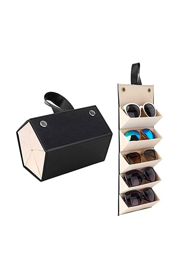 ZAYIUKI lunettes de soleil lunettes de soleil organisateur collecteur lunettes boîte de rangement 5 fentes enrouler PU cuir l