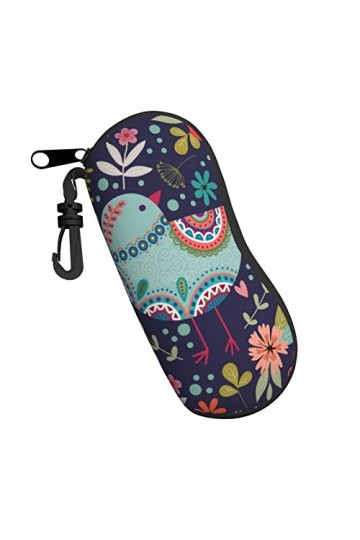 Étui à lunettes avec clip de ceinture et fermeture éclair Motif oiseau, Noir , taille unique