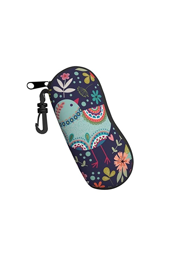 Étui à lunettes avec clip de ceinture et fermeture éclair Motif oiseau, Noir , taille unique