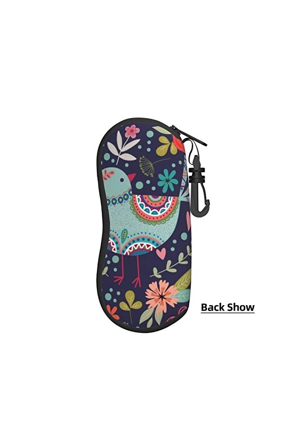 Étui à lunettes avec clip de ceinture et fermeture éclair Motif oiseau, Noir , taille unique