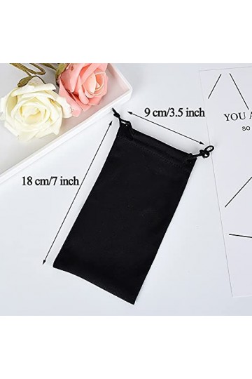 50 pièces Étuis à lunettes souple Etui de protection en microfibre noir Etui de nettoyage Lunettes de soleil Lunettes de vue 