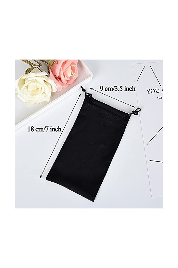 50 pièces Étuis à lunettes souple Etui de protection en microfibre noir Etui de nettoyage Lunettes de soleil Lunettes de vue 