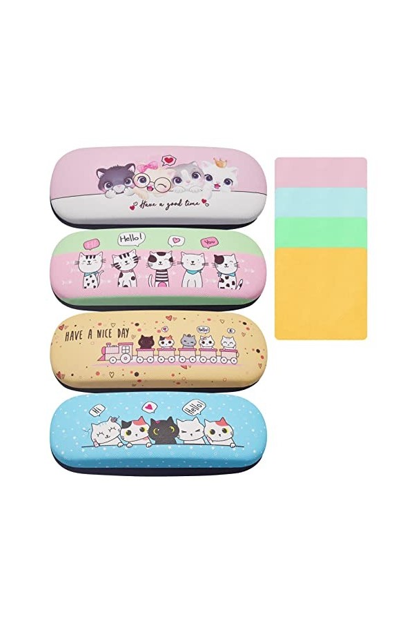 Regerly Étui à Lunettes, 4 Pièces Étui à Lunettes de Chat Étui à Lunettes à Clapet Étui Rigide à Lunettes de Soleil Étui à Lu