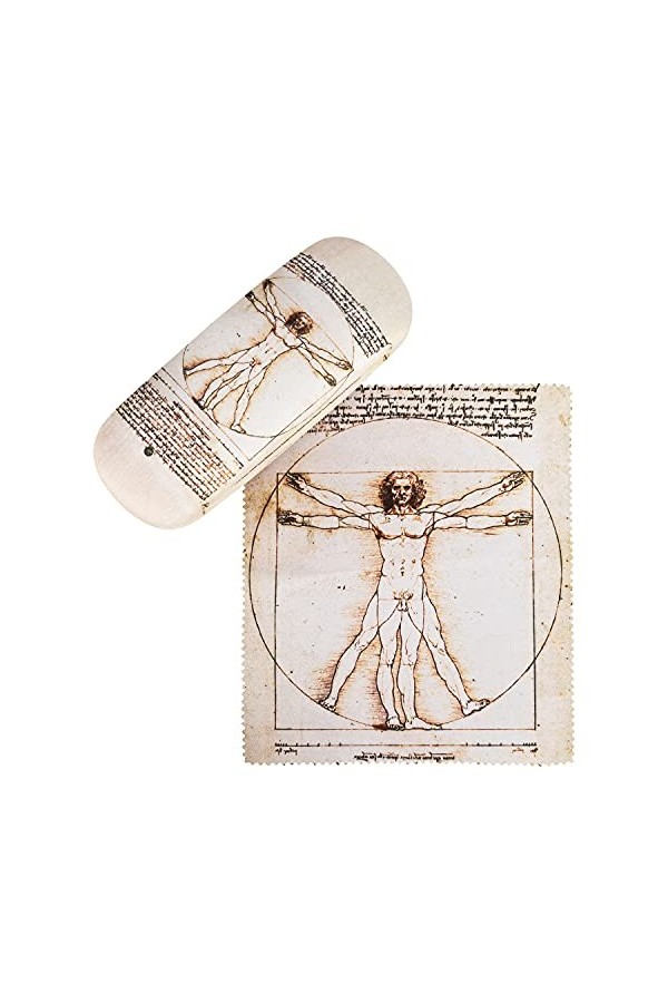 VON LILIENFELD Étui Lunettes Léonard de Vinci : Lhomme de Vitruve Chiffon de Nettoyage Boîte Robuste Cadeau Étui Lunettes de