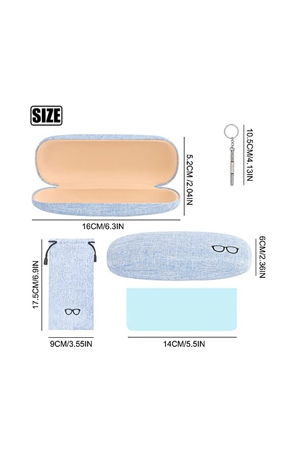 JUMRHFAN Lot de 4 étuis à lunettes, étui rigide pour lunettes de soleil avec pochette à cordon de serrage, chiffon de nettoya