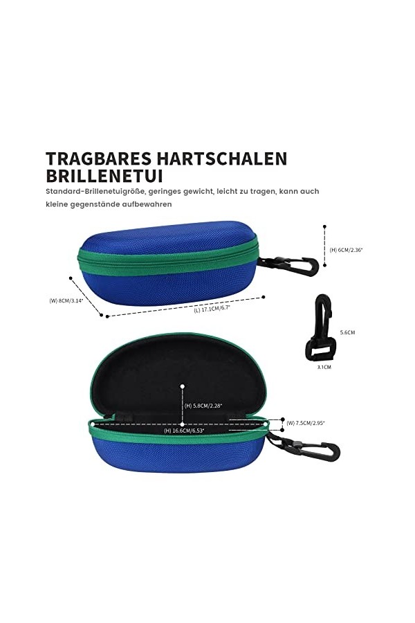 molshine 3 pièces étui à lunettes de soleil à coque dure portable, étui à lunettes à fermeture éclair avec crochet pour femme