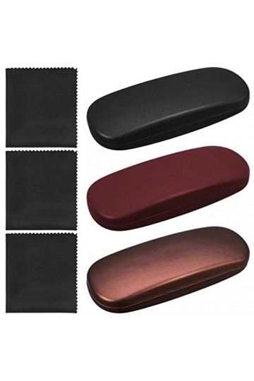 Yorgewd Lot de 3 étuis à lunettes rigides avec chiffon de nettoyage en microfibre, étui à lunettes en cuir pour homme et femm