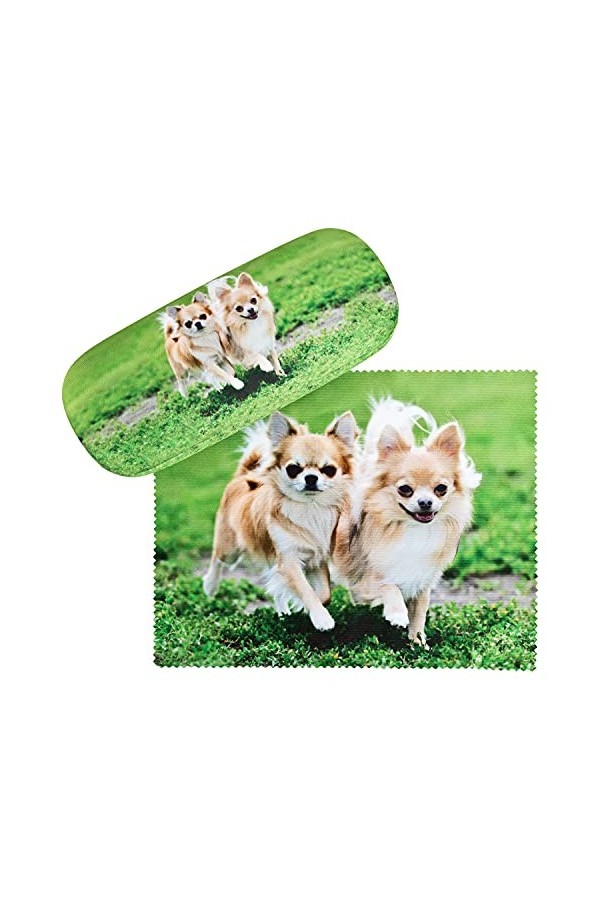 VON LILIENFELD Chihuahuas Étui Lunettes Boîte Robuste Cadeau Étui Lunettes de Soleil Chiffon de Nettoyage Chien