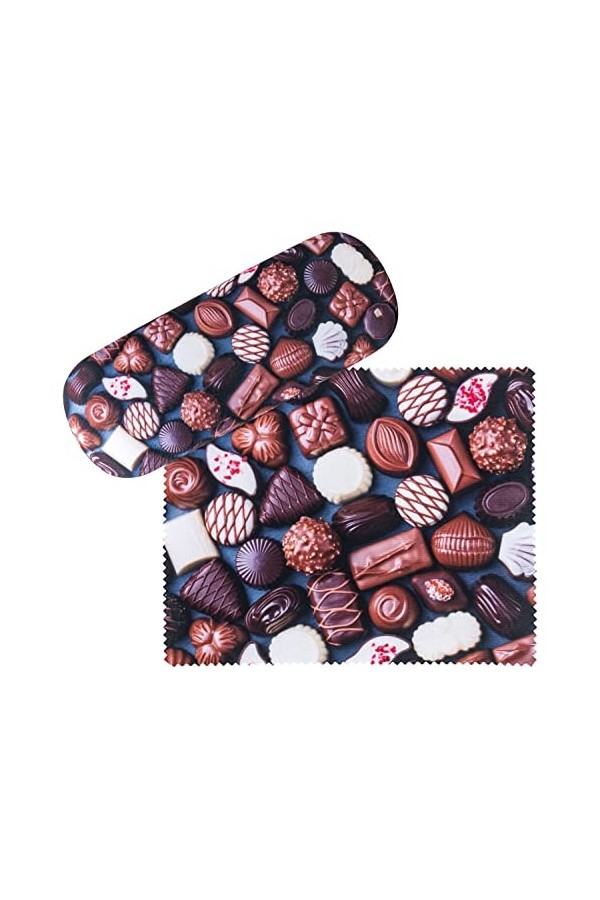 von Lilienfeld Étui Lunettes chocolat Pralinés Boîte Robuste Étui Lunettes de Soleil Chiffon de Nettoyage