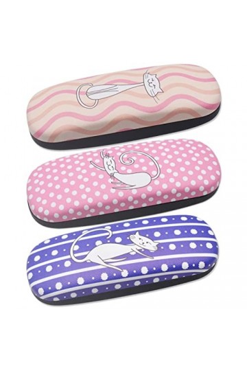 Widesmart 3 Pcs Étui à Lunettes Coque Rigide, Etui à Lunettes en Lin Étui à Lunettes de Chat Mignon à Clapet Étui à Lunettes 