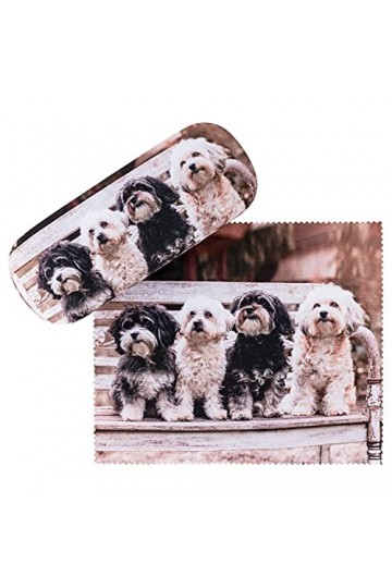 VON LILIENFELD Étui Lunettes Boîte Robuste Cadeau Étui Lunettes de Soleil Chiffon de Nettoyage Bichon Cadeau Chien Bolonka