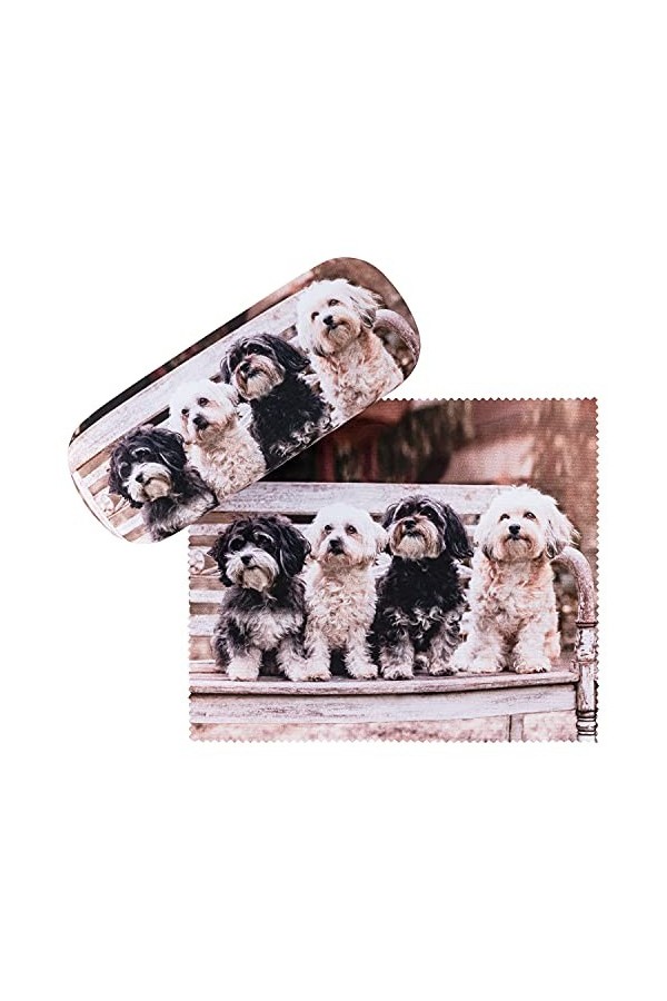 VON LILIENFELD Étui Lunettes Boîte Robuste Cadeau Étui Lunettes de Soleil Chiffon de Nettoyage Bichon Cadeau Chien Bolonka