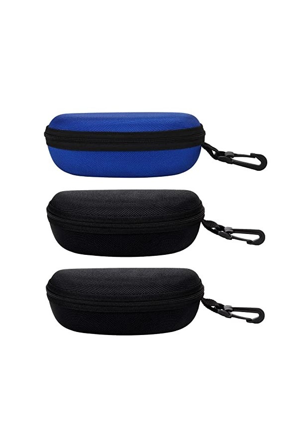 MOLSHINE Lot de 3 étuis de lunettes de soleil rigides portables avec fermeture éclair et crochet pour homme et femme, 2 x noi