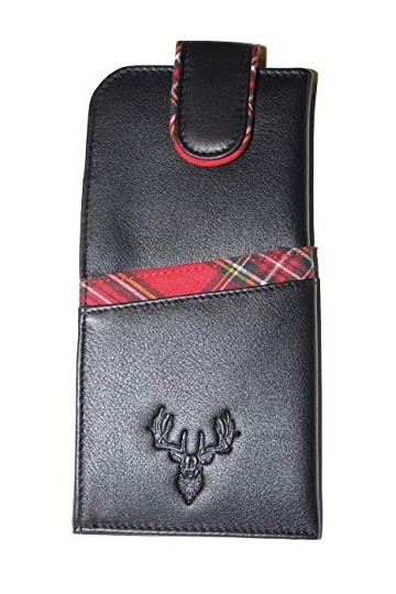 Mala Braemar Étui à lunettes en cuir souple avec large languette sur le dessus Unisexe Tartan, Noir , Wide-fit,