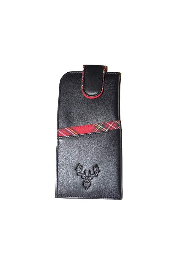 Mala Braemar Étui à lunettes en cuir souple avec large languette sur le dessus Unisexe Tartan, Noir , Wide-fit,
