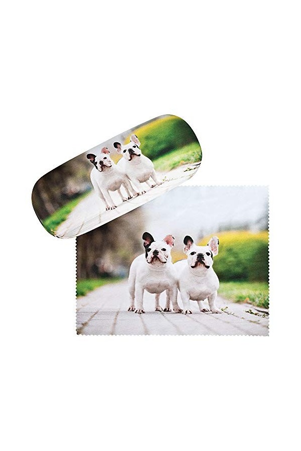 VON LILIENFELD Bouledogue français Étui Lunettes Boîte Robuste Cadeau Étui Lunettes de Soleil Chiffon de Nettoyage Chien