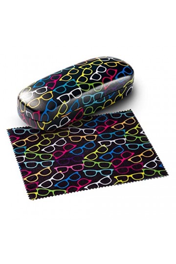 FEFI - Étui à lunettes rigide avec chiffon en microfibre assorti, Noir , M