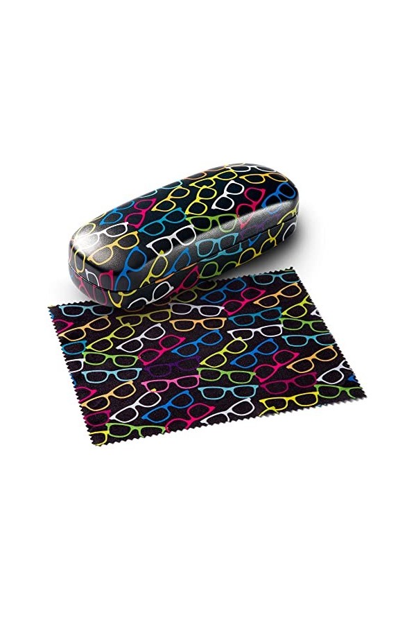 FEFI - Étui à lunettes rigide avec chiffon en microfibre assorti, Noir , M