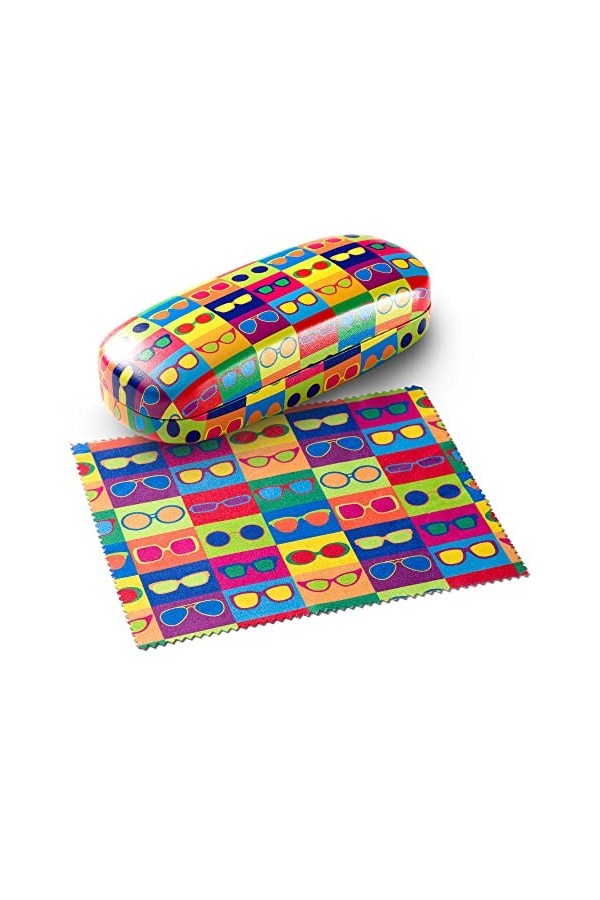 FEFI - Étui à lunettes rigide avec chiffon en microfibre assorti, Noir , M